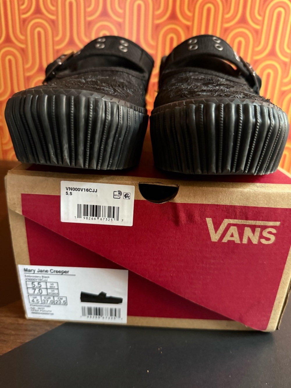 VANS Black Mary Jane Creeper Platform (Halloween) Spooky Flowers Black M 5.5 W 7 - Picture 4 of 6